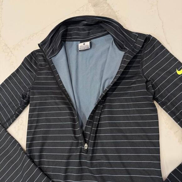 Nike Pro DriFit HalfZip Pullover Athletic Top Women Small Black Stripe Thumbhole - Picture 3 of 7
